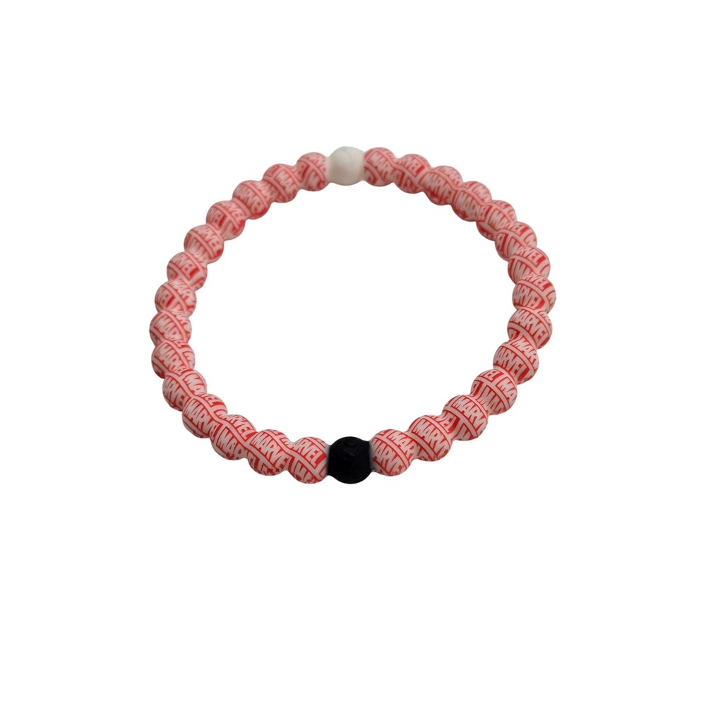 Lokai Unisex Marvel Logo Silicone Bead Bracelet Red White XL